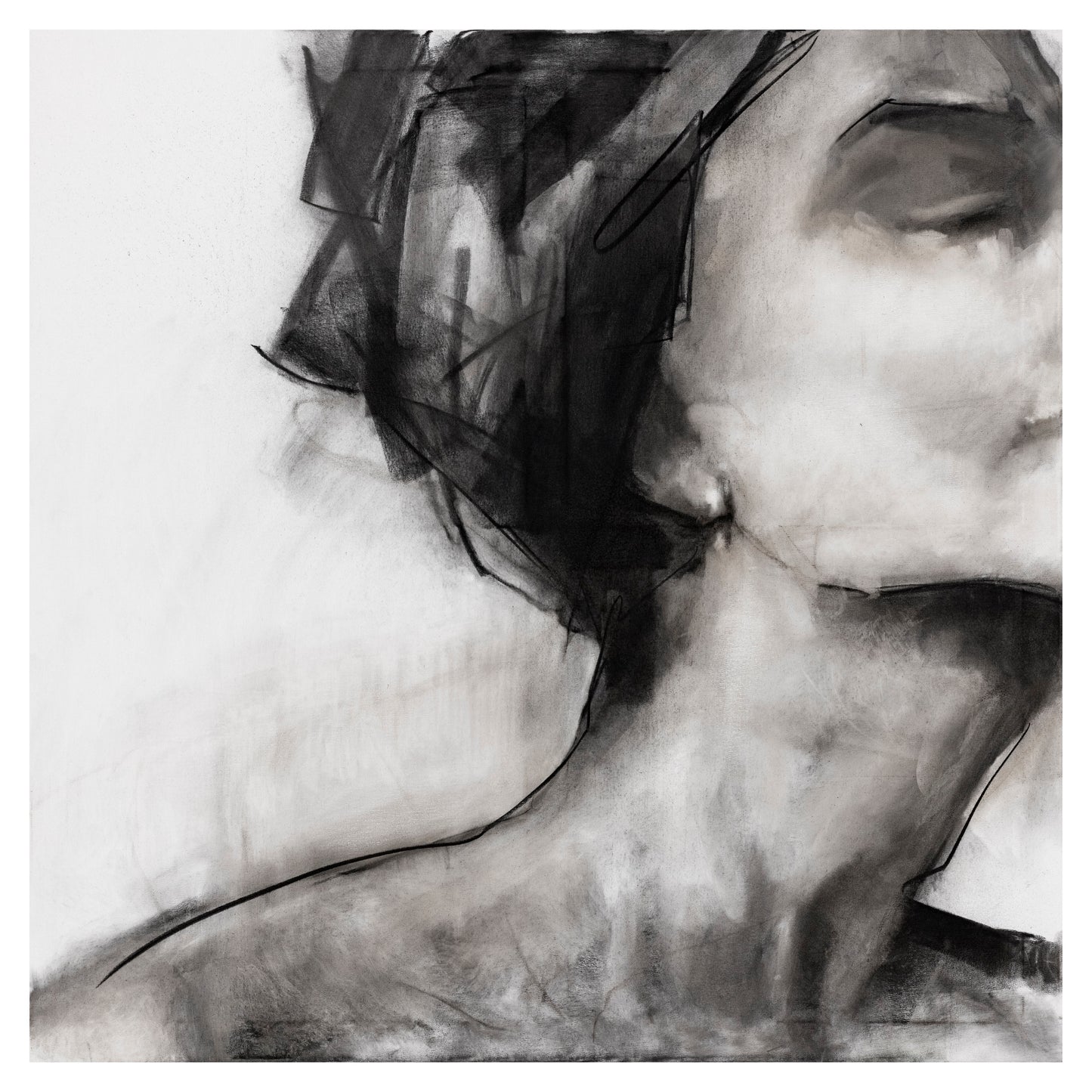 Kvinne i svart - Mixed Media/Kull