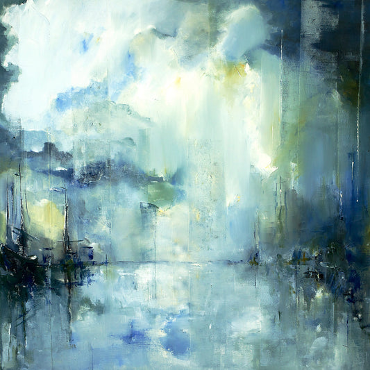 "Morgondis" Abstrakt landskap - Mixed media/akvarell